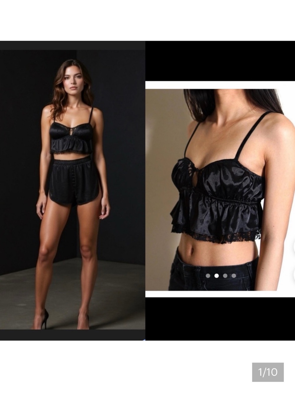 NWT For Love And Lemons Satin Crop Top Bralette. Medium. Stretchy. Black.